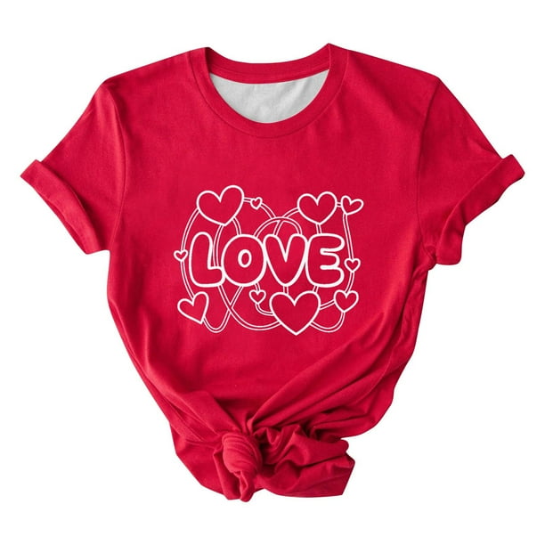 Pantalones Cortos para las Mujeres Sexy Impreso Suéter Superior, Día de San Valentín Casual Cuello Redondo Blusa Tee