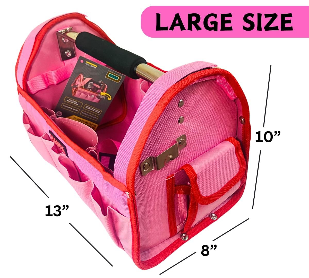 RAVEN 12.5" Pink Tool Carry-All Tool Bag  Premium Canvas with Multi-Pockets  Metal Handle & Rubber Feet  12.5" x 9.5" x 8"  Best for Tools, Crafts & Supplies