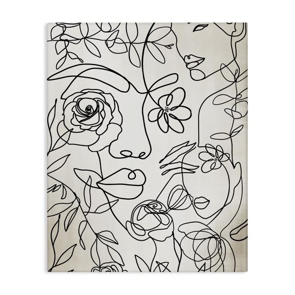 Stupell Industries Contemporary Minimal Line Drawing Floral Blossoms Botanical People Faces Canvas Art, 24 x 30, by Ros Ruseva
