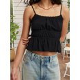 thumbnail image 6 of LMLYSoH Women's Summer Slim Camisole Spaghetti Strap Lace Trim Smocked Tank Tops Streetwear, 6 of 9
