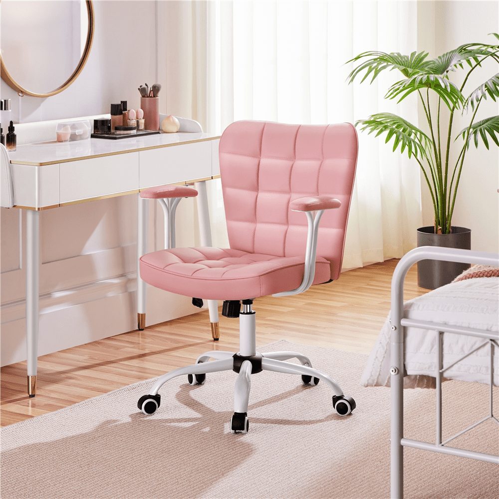 Alden Design Modern Mid-Back Faux Leather Office Chair Upholstered for Home Office, Pink