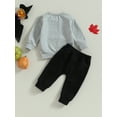 thumbnail image 4 of Wassery Toddler Boys 2 Piece Halloween Outfits Set Letter Print Sweatshirt Long Sleeve Pullover Top Sweatpants 6M 12M 18M 2T 3T Infant Baby Boys Fall Spring Clothes, 4 of 8