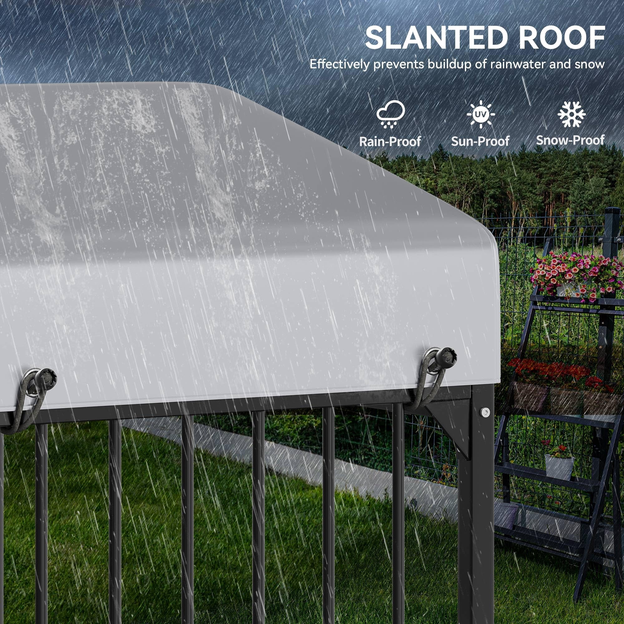Outdoor Dog Enclosure With Rotating Feeder Bowls  4'l X 4'w 5'h Outside Kennel Roof Heavy Duty Cage For Small Medium Dogs