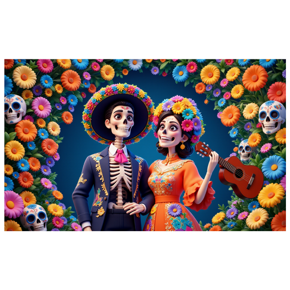 Colorful Design Day of the Dead Skeleton Decor Mexican Festival Backdrop for Halloween Celebration Event Decoration
