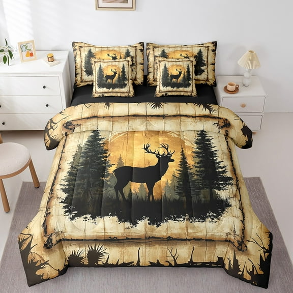 Erosebridal Wildlife Deer Bed in a Bag Twin size, Vintage Lodge Cabin Bed Set, Jungle Animal Decor, Reversible