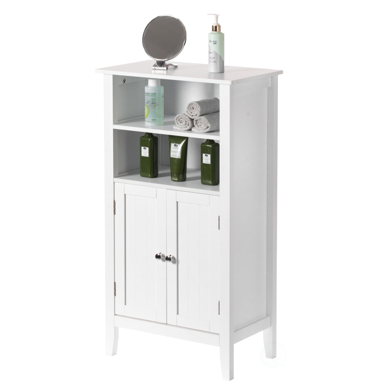 White Bathroom Storage Cabinet with 2 Doors and 2 Open Shelves for Bedroom Bathroom and Vanity