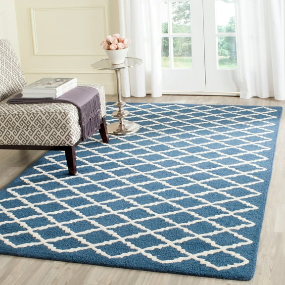 SAFAVIEH Cambridge Karen Geometric Wool Area Rug, Navy/Ivory, 9' x 12'
