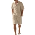 thumbnail image 3 of Men'S 2 Pieces Shirt Set Short Sleeve Button Down Casual Hippie Holiday Beach T-Shirts Shorts Outfits Khaki S, 3 of 8