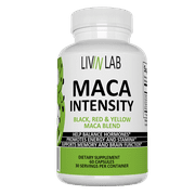 Livin Lab Maca Intensity | Organic Maca Root Powder Capsules 1505 mg with Black + Red + Yellow Peruvian Maca Root Extract Supplement for Men and Women - Vegan Pills