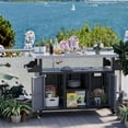 thumbnail image 6 of YODOLLA Outdoor Bar Cart with Rattan Storage Cabinet, Outdoor Prep Table Grill Cart with Rolling Wheels, Gray, 6 of 7