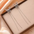 thumbnail image 4 of harmtty 1 Pair Drop Earrings Geometric Exaggerated Temperament Ornamental Shiny Dress Up Elegant Classic Rhinestone Butterfly Tassel Earrings Fashion Jewelry,Silver, 4 of 7