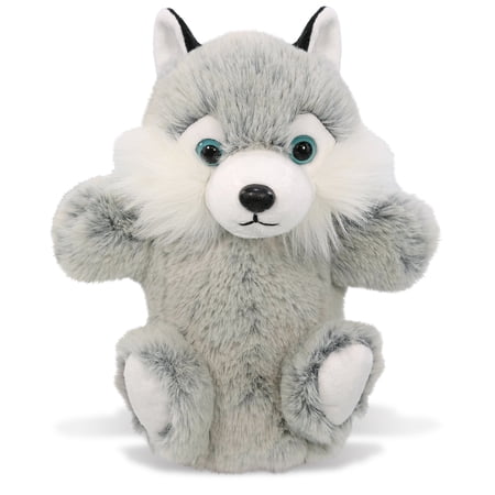 DolliBu Husky Plush Hand Puppet - Super Soft Stuffed Animal Husky Puppet Toy for Kids Educational Cute Plush Puppets for Teaching Games and Shows