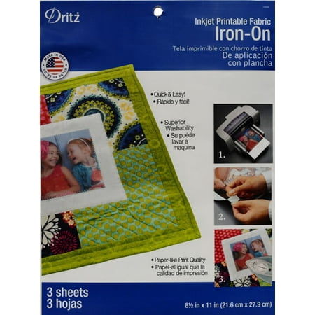 Dritz Inkjet Printable Fabric Iron-On Sheets, 3 Count