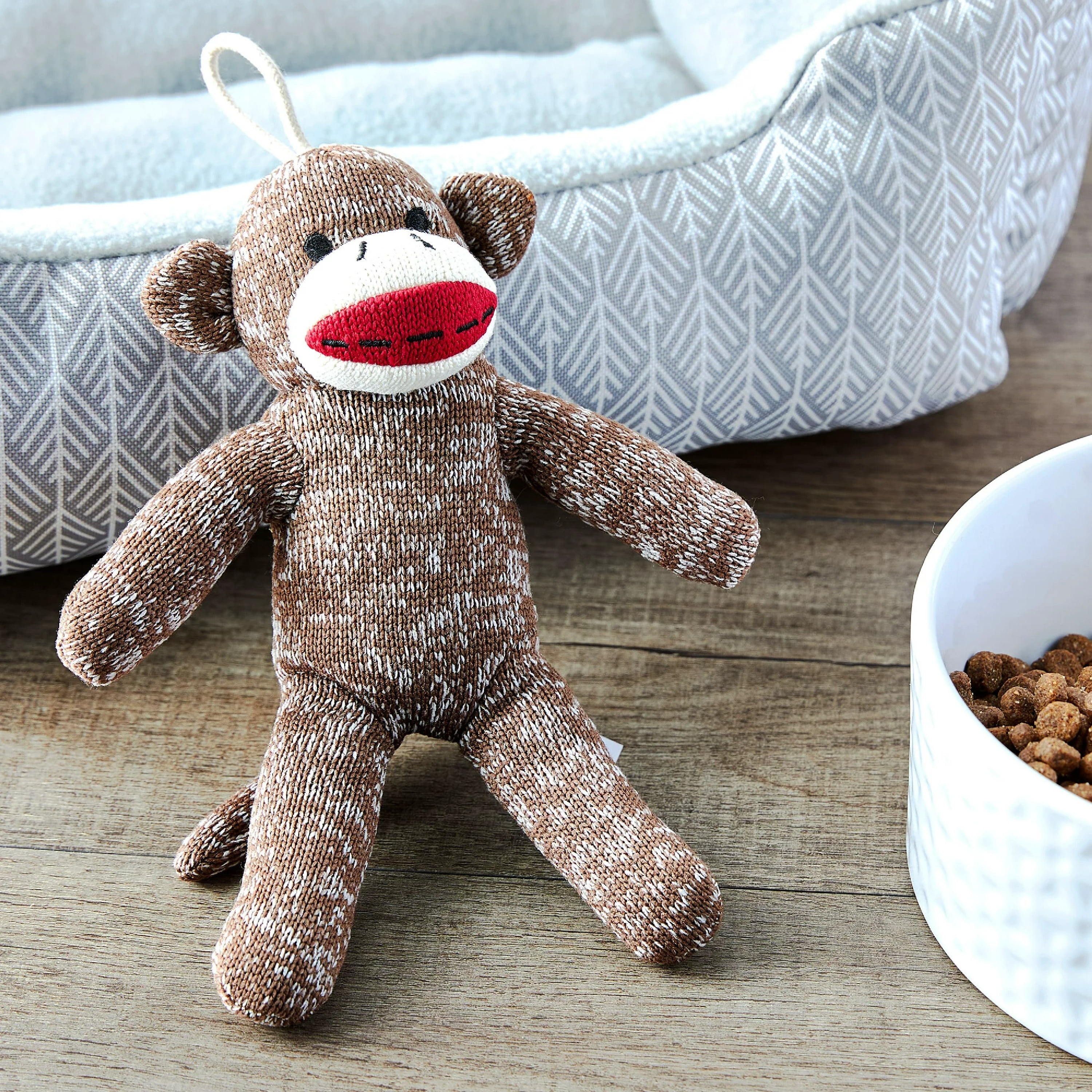 Vibrant Life Brown Sock Monkey Plush Dog Toy with Squeaker, Chew Level 1