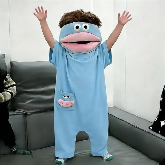 Stralyhd Funny Big Mouth Monster Onesie Pajamas Oversized Silly Monster Hooded Onesie Short Sleeve One Piece Loungewear Sleep Party Pajamas Blue XL
