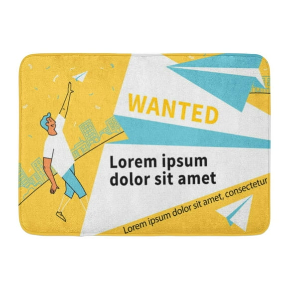 YUSDECOR Job Hiring Wanted Man Launches Plane Flat Style Recruitment Design Aircraft Launch Rug Doormat Bath Mat 23.6x15.7 inch