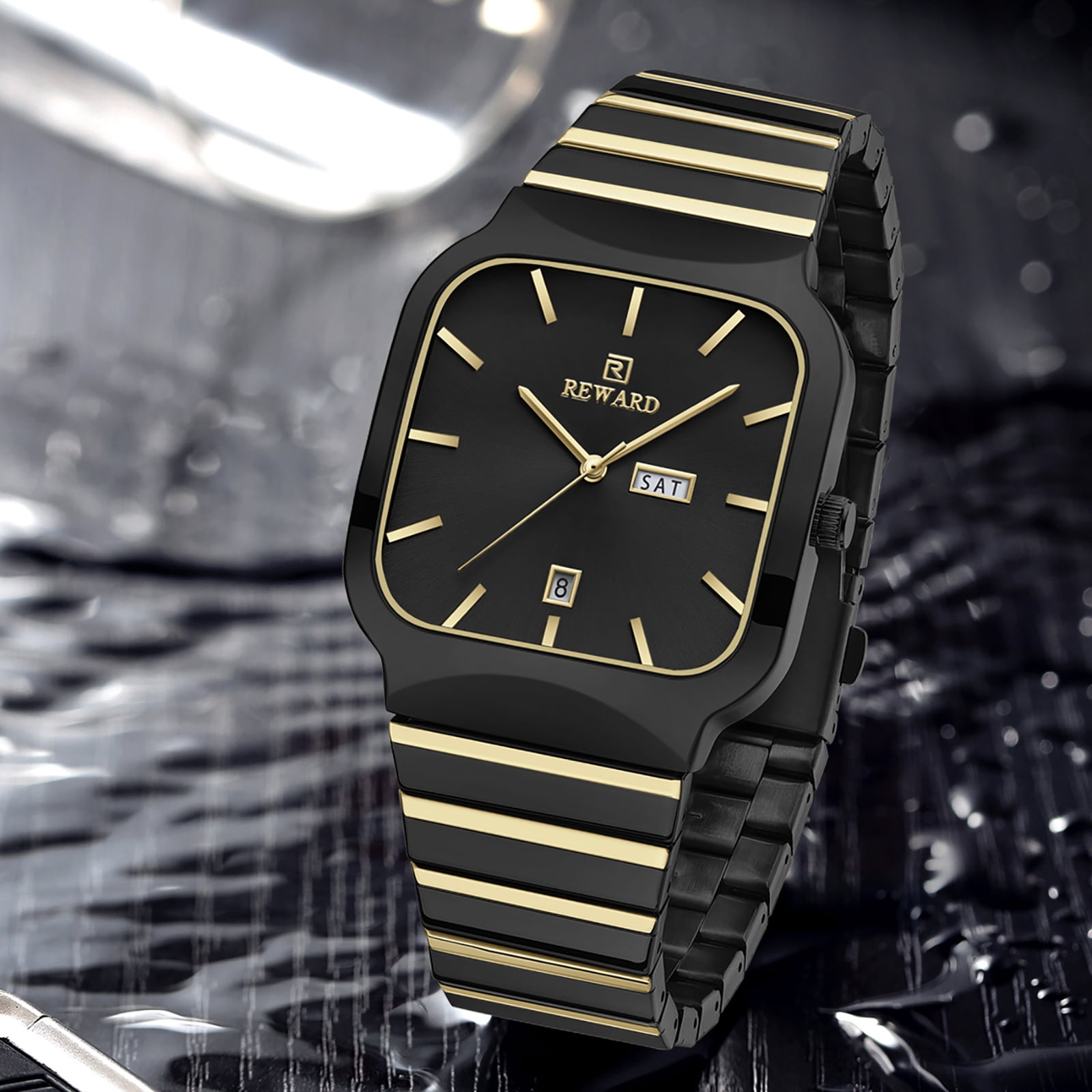 Watches Square Analog Quartz Stainless Steel Watches for Men Mesh Strap Waterproof Business Military Sport Wrist Watch with Date Reward
