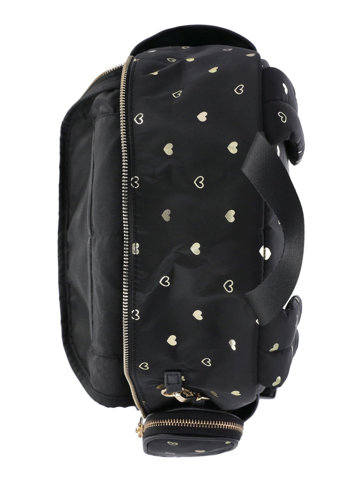 Madden NYC Women's Chain Pocket 17" Dome Backpack, Black with Gold Metallic