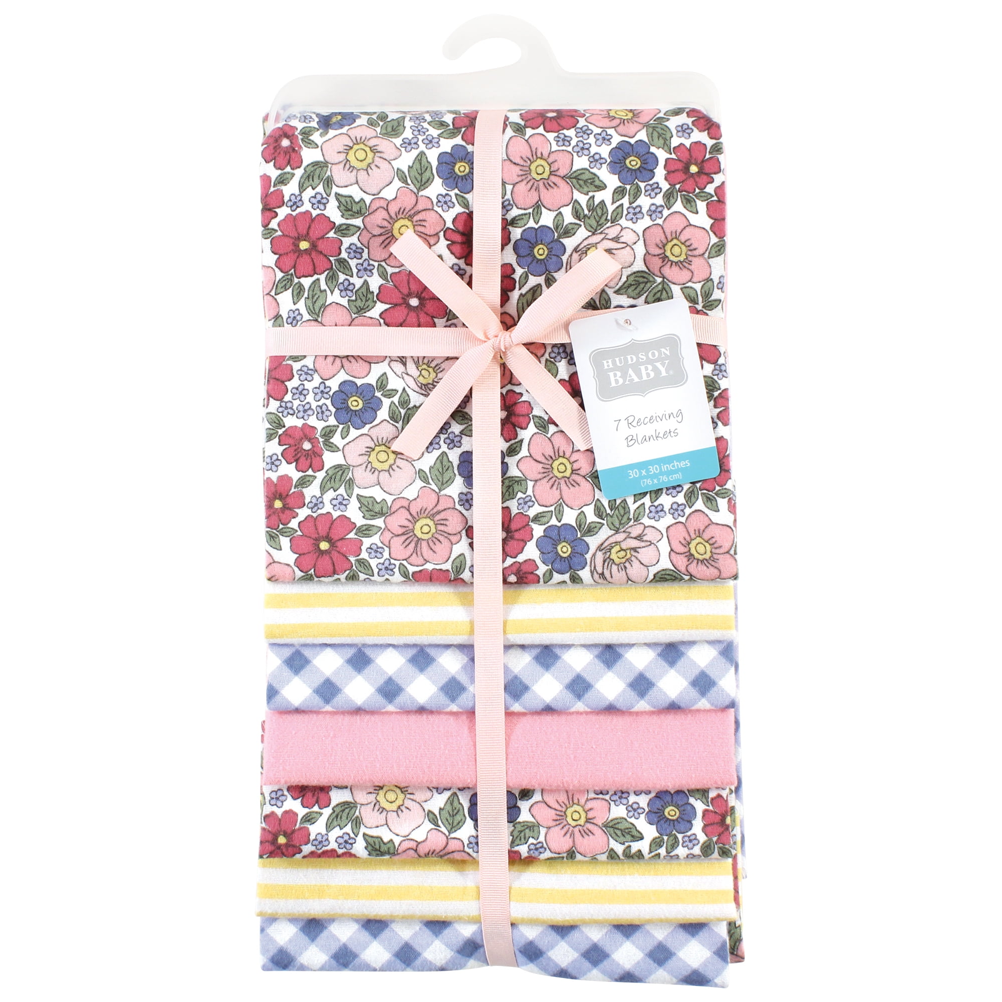 Little Treasure Hudson Baby Girls Cotton Poly Flannel Receiving Blankets 7-Pack, Pink Blue Pretty Florals, 30x30 inches