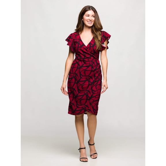Womens Abstract Print Faux Wrap Dress