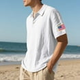 thumbnail image 6 of Afdoent Men's Polo Shirt Male Summer Trend Linen Short Sleeve Shirt Embroidered Flag Shirt Comfortable, 6 of 9