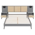 thumbnail image 5 of Luxurious Queen Platform Bed Frame, Solid Wood Headboard with 2 Built-in Wall Sconces & Nightstands, 3-Piece Set Queen Bed Frame for Living Room, Gray, 5 of 9