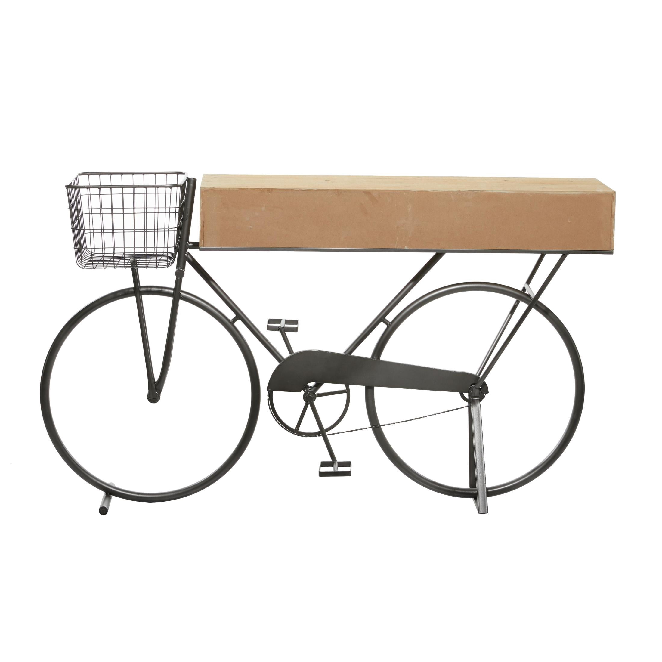 DecMode 58" x 34" Black Metal Bike 3 Drawer Console Table with Brown Wood Top, 1-Piece