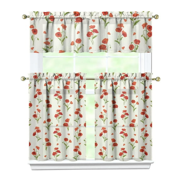 Kitchen Curtains and Valance Set 36 Inch Tier Pioneer Colorful Floral 3 Pieces Set Dining Room Small Curtain Drapes Cafe Curtains Valance for Home Decor Rod Pocket