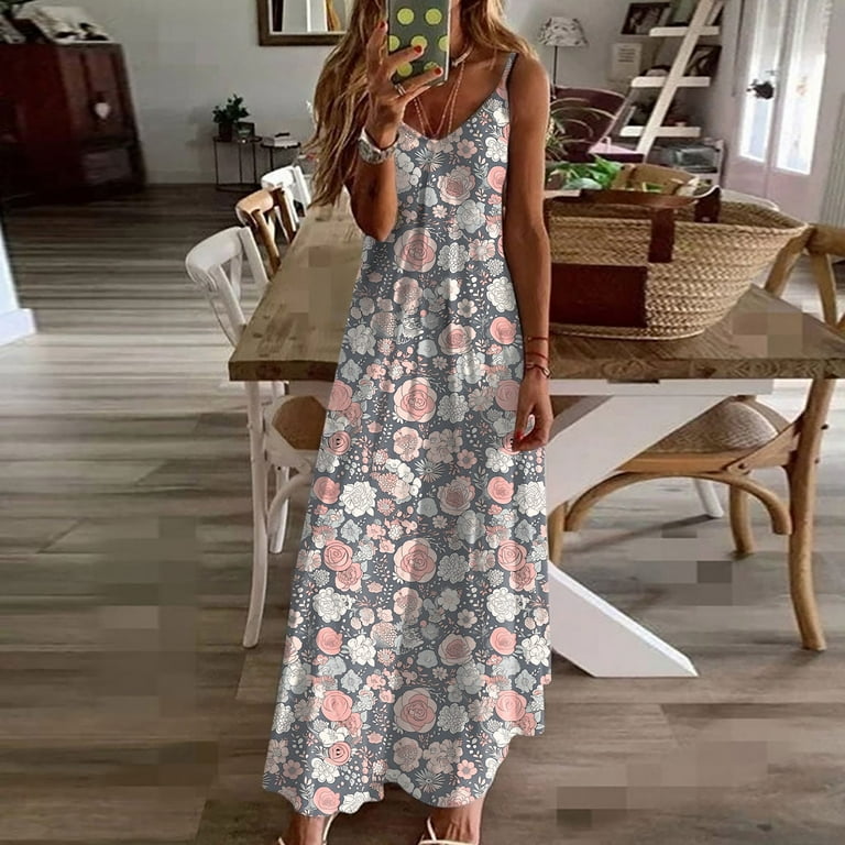 sachin and babi light blue dress Fancifize Women Long Dress Summer Sleeveless Bohemian Floral V Neck Flowy  Dresses Womens Casual Fashion Elegant Boho Dresses S-3XL