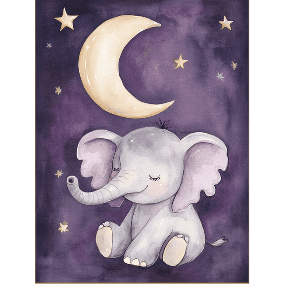 Cute Sleeping Elephant Moon and Stars Wall Art/Canvas Print， Perfect for Bedroom Decor， Nursery Decor， Living Room Decor， Kids Room Decor， and Baby Room Decor