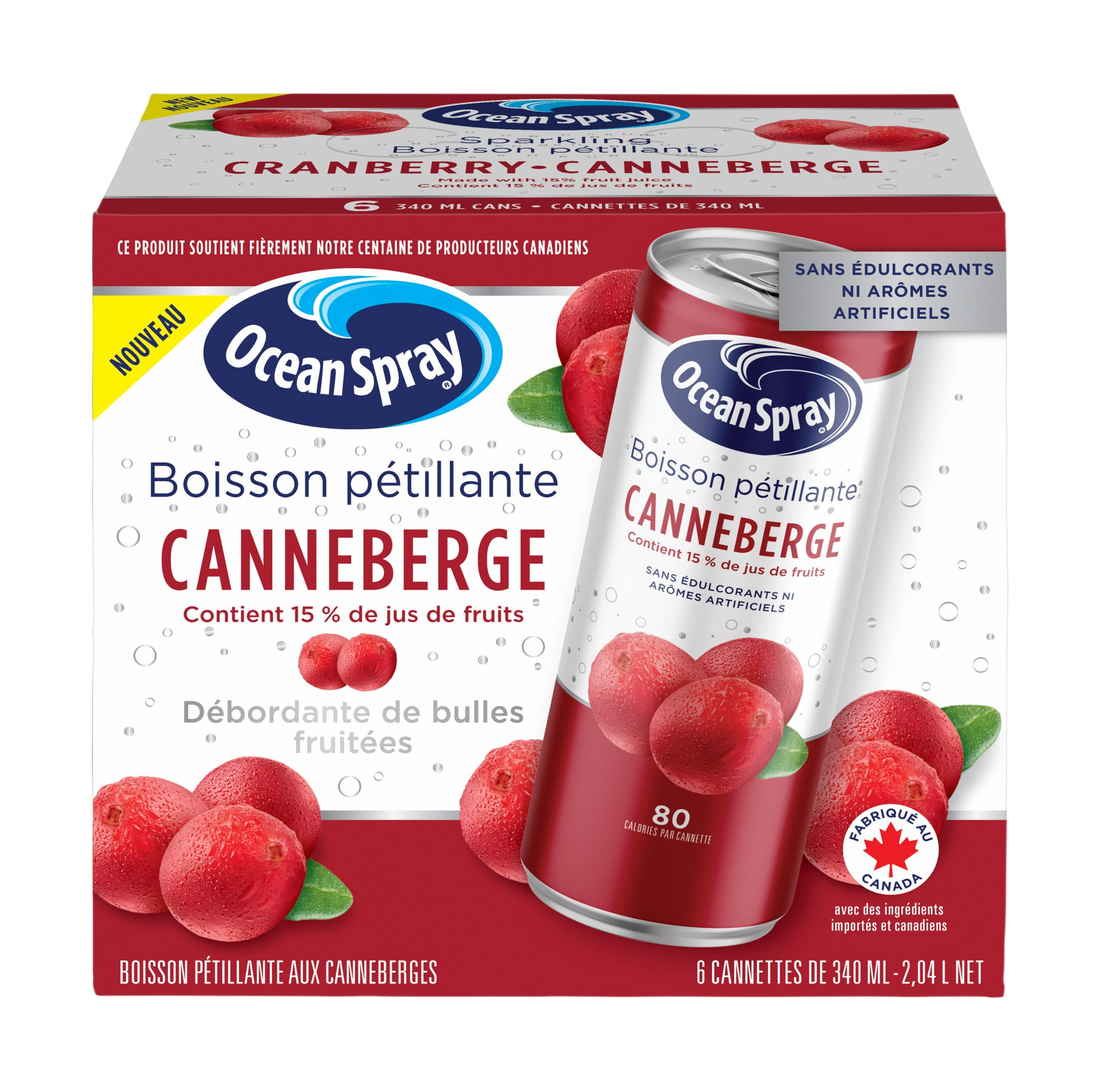 Ocean Spray Boisson Pétillante canneberge 6PK, recyclable, canettes, ne contient pas d’allergènes Ocean Spray boisson pétillante canneberge 6PK