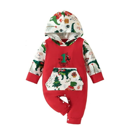 

MIUBAGIAL Boys Girls Long Sleeve Christmas Trees Cartoon Prints Hooded Romper Jumpsuit