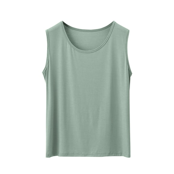 Lovskoo Women's Solid Color Loose Base Shirt Camisoles Sleeveless Pajamas Base Layer Sleep Round Neck Tank Tops Green
