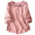 thumbnail image 7 of Cagogo Women Plus Size Two Piece Set Round Neck 3/4 Sleeve Blouse Wide Leg Pants Casual Solid Boho Loose Matching Outfits Summer Business Cruise Travel Clothes, Pink 3XL, 7 of 7