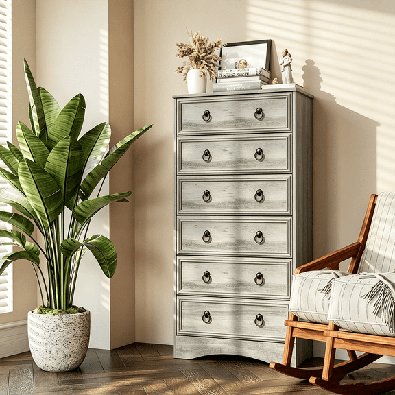 Winkalon 6 Drawer Dresser for Bedroom, Chest of Drawers Wood Storage Cabinet for Living Room,Grey