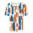thumbnail image 4 of Hrsba Casual Tops for Women,Relaxed Floral Print Neck Blouse Ruffle Short Sleeve Shirt Summer Blouses, 4 of 5
