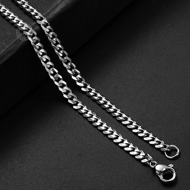 Men's Silver Stainless Steel Cross Pendant Necklace With Cuban Chain - Adjustable 16-36 Inches
