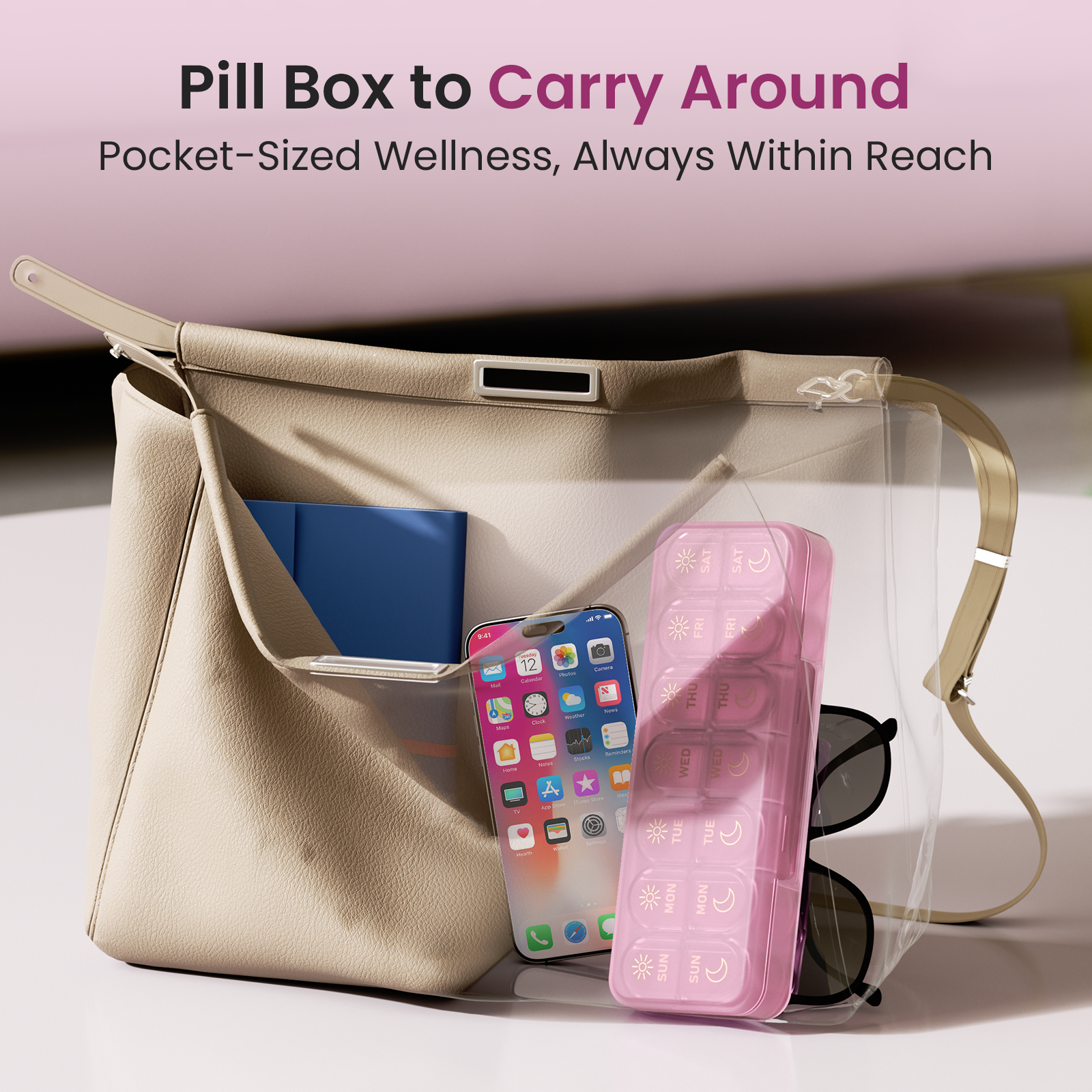 Apenu 7-Day AM/PM Pill Organizer Box - Purple photo 2