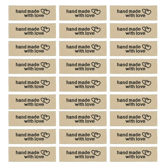 Uxcell 100pcs Handmade with Love Sewing Labels Embroidered Label Tags Sew on Clothing Garment Brown