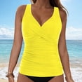 thumbnail image 2 of HCNTES Womens Plus Size Tankini Tops Built-in Bra Bathing Suit Tops Casual Loose Blouson Swimsuits Tops(Yellow,M), 2 of 9
