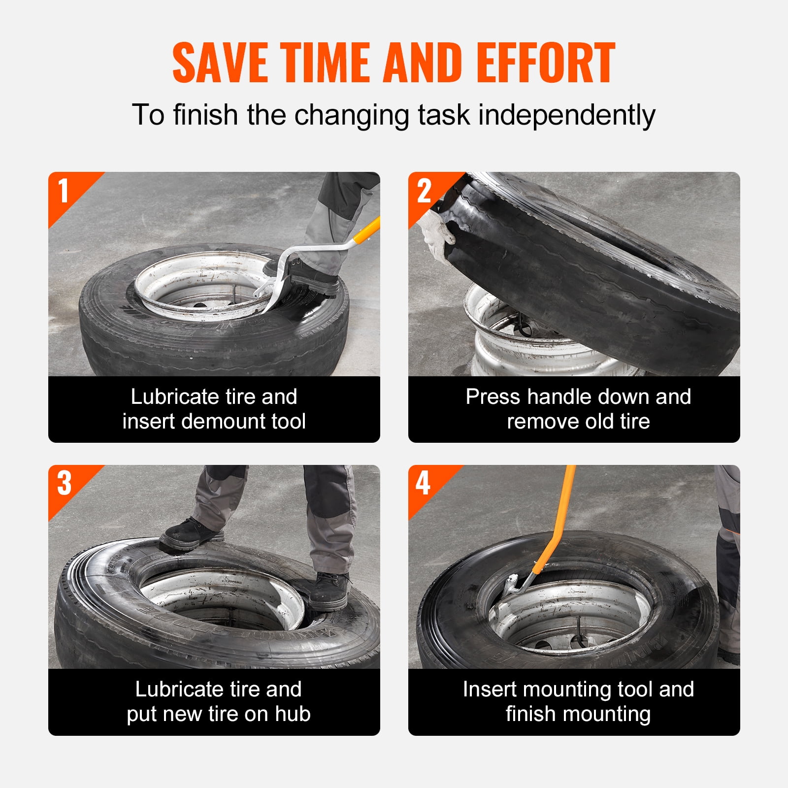 KFFKFF Manual Tire Change Kit, 22.5-24.5 inch, Steel Construction, Includes  Tubeless Truck Bead Breaker, 3 Piece Set, Orange
