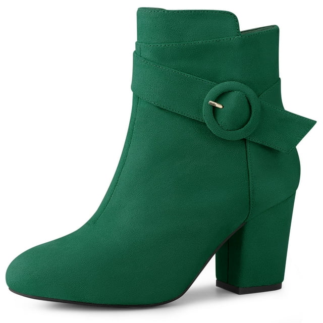 Unique Bargains Bottines à Talon Épais à Bout Rond à Fermeture Éclair pour Femmes