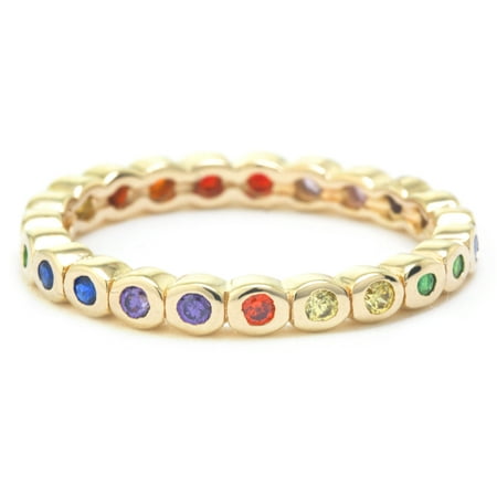 Gold Over Sterling Violet - Fine Gold Plate Over Sterling Silver Rainbow CZ Eternity Band Ring - Size 7