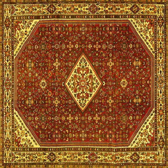 Ahgly Company Machine Washable Indoor Square Medallion Yellow Traditional Area Rugs, 3' Square