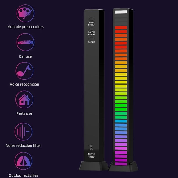 2 uds RGB 40 LED tira de luz de ritmo de pastilla activada por voz (negro)