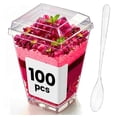 thumbnail image 1 of Vasos para postres Crystry de plástico transparente de 5 oz, paquete de 100 con tapas, 1 of 6