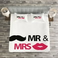 thumbnail image 3 of Ambesonne Retro Quilted Bedspread Set 3 Pcs, Lips Moustache Mr Mrs, Queen Size, Black Pink White, 3 of 3