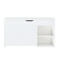 thumbnail image 4 of 39" Storage Bench with Flip Drawer and Open Shelf, Upholstered Bench Seat with Hidden Storage, Wood 3-Tier Small Shoe Cabinet for Hallway, Living Room, 4 of 9