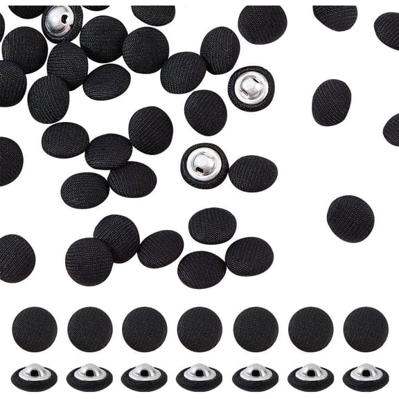 100 Pcs Fabric Covered Button 10mm Black Fabric Metal Shank Buttons 1-Hole Fabric Cloth Covered Round Buttons Crafting Sewing Shank Buttons for Clothes DIY Project Scrapbooking Decorations for DIY