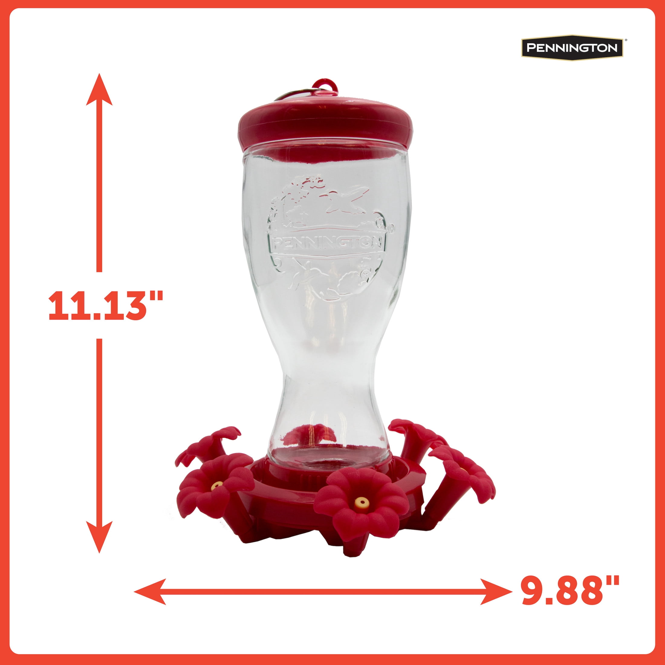 (2 pack) Pennington Sipper Glass Bottle Red Hummingbird Feeder, 28 oz Nectar Capacity